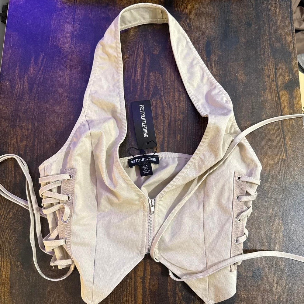 pretty little thing halter zip up vest tie sides